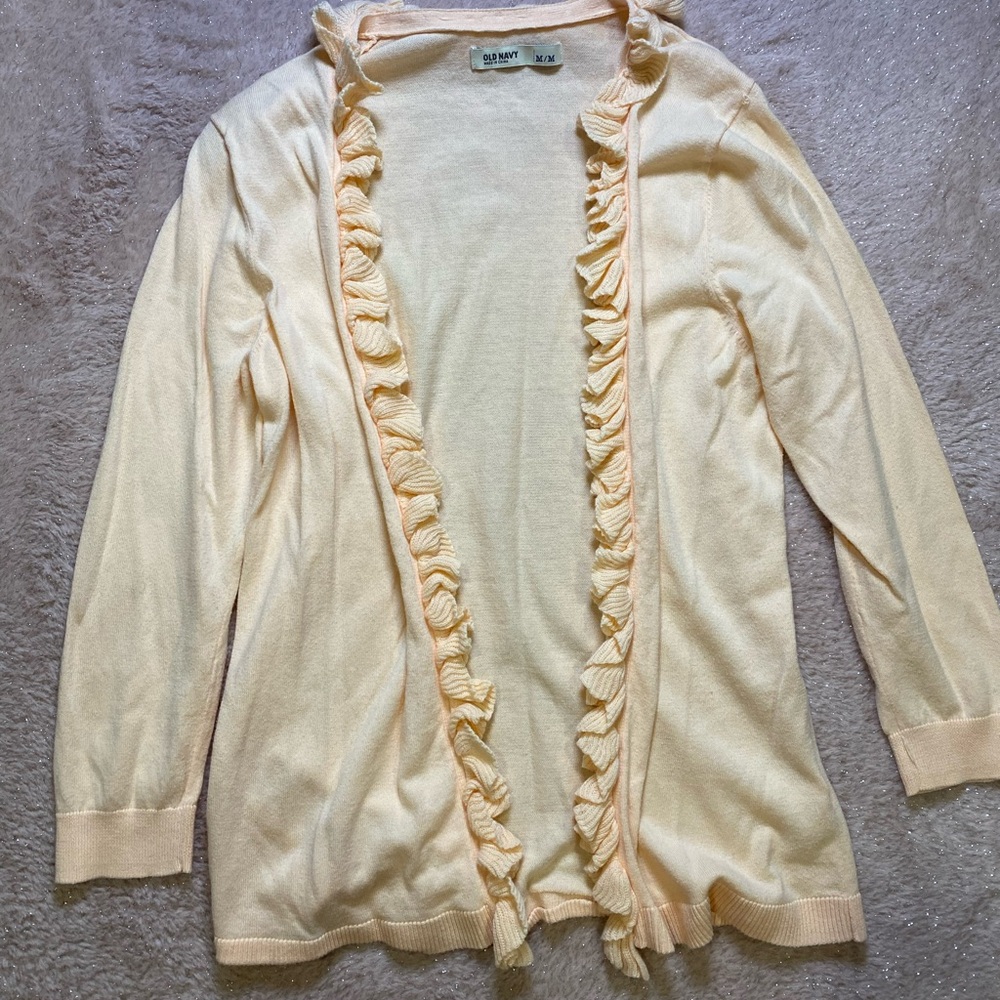 Old Navy Women's Cream Ruffle Trim Cardigan